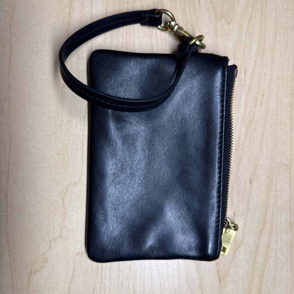J Crew Black Leather Wristlet Coin Purse